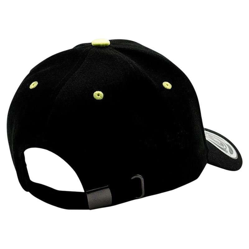 NIPPON DOKI STORE Jujutsu Kaisen black baseball cap with lime green button and eyelet details, rear view