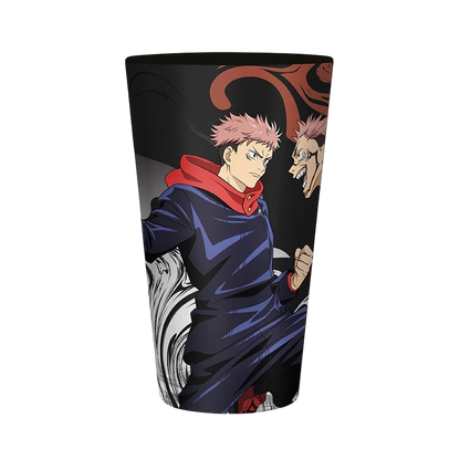 NIPPON DOKI STORE Jujutsu Kaisen XXL glass featuring Yuji Itadori and Sukuna, 400ml official anime merchandise.
