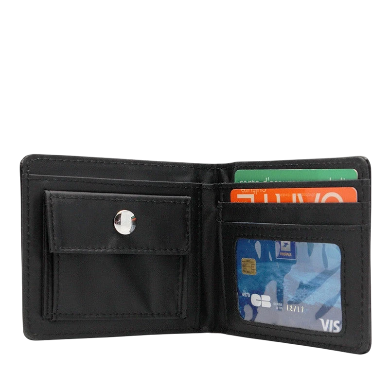 NIPPON DOKI STORE Jujutsu Kaisen vinyl wallet featuring Itadori and Gojo, open view with card slots and coin pocket