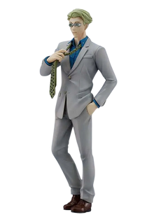 NIPPON DOKI STORE POP UP PARADE Kento Nanami figurine from Jujutsu Kaisen wearing a grey suit and blue shirt