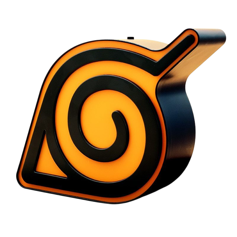 Lampe Naruto Konoha officielle NIPPON DOKI STORE avec logo du village en noir et orange lumineux