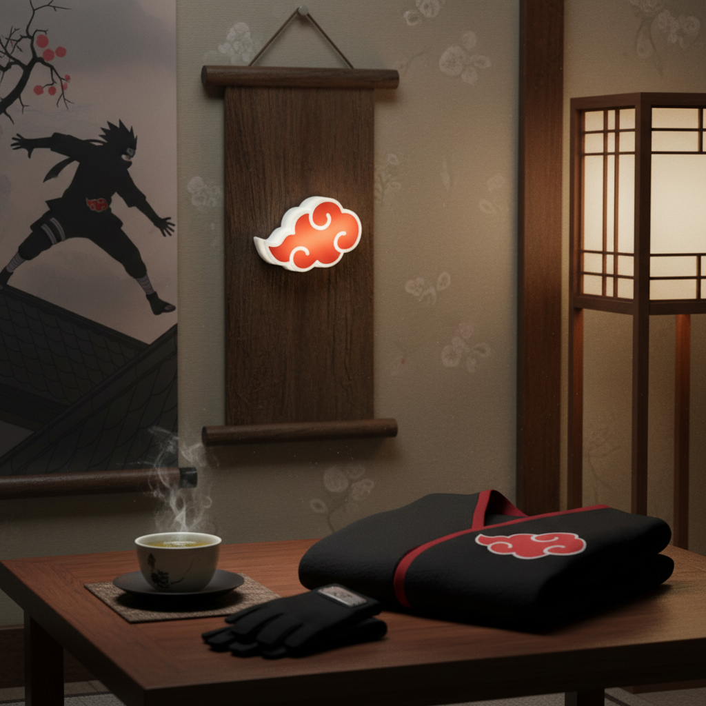 Lampe murale officielle Naruto Nuage Akatsuki rouge et blanc par NIPPON DOKI STORE dans un décor japonais
