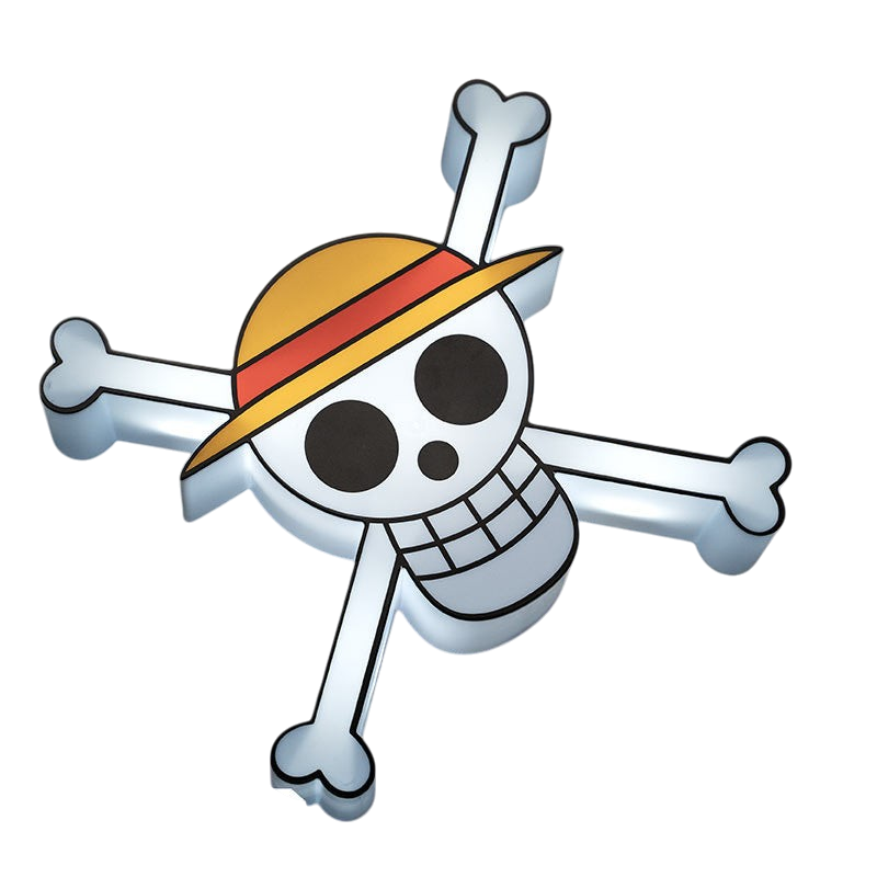 Lampe Skull One Piece NIPPON DOKI STORE avec le chapeau de paille de Luffy sur une carte au trésor et des pièces d'or
