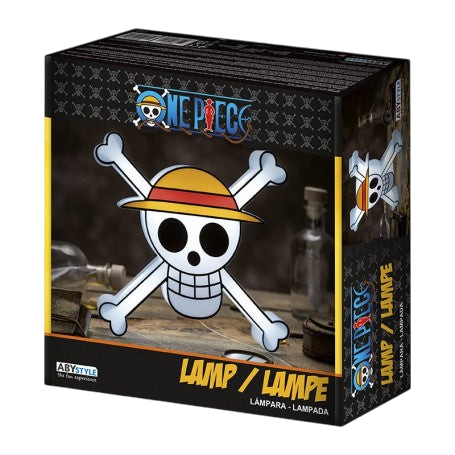 Lampe Skull One Piece officielle NIPPON DOKI STORE avec le logo du chapeau de paille de Luffy sur son emballage