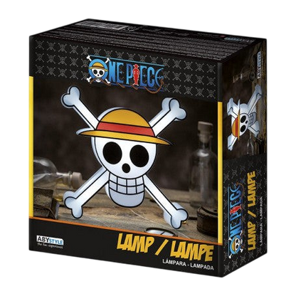 Lampe Skull One Piece officielle NIPPON DOKI STORE avec le logo du chapeau de paille de Luffy sur son emballage
