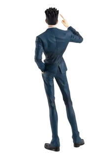 NIPPON DOKI STORE Leorio Paradinight POP UP PARADE figurine from Hunter x Hunter, back view in a dark blue suit