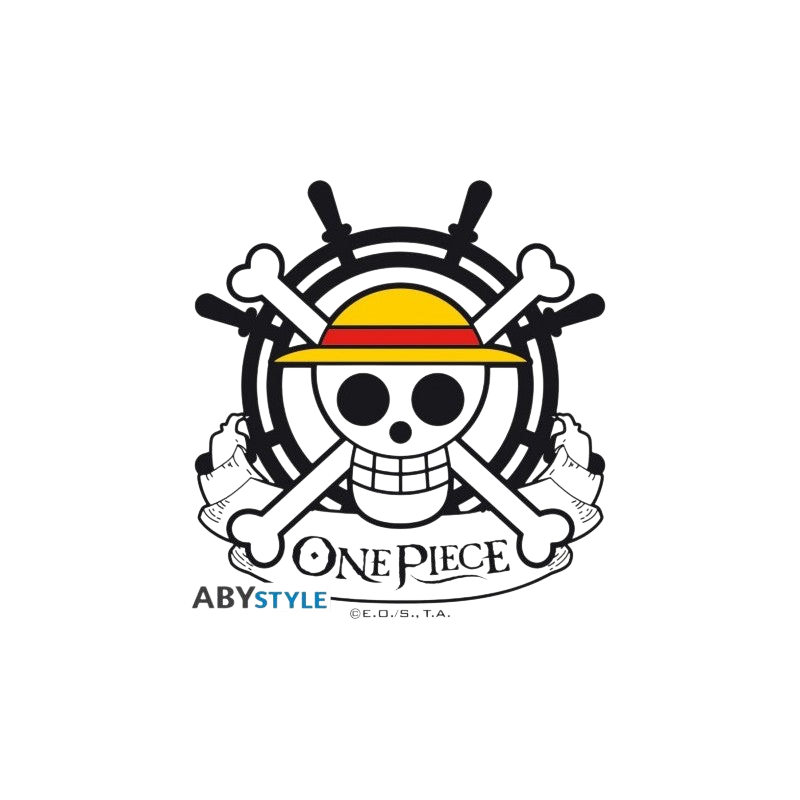 Logo officiel One Piece avec le crâne de Luffy et le chapeau de paille, disponible chez NIPPON DOKI STORE