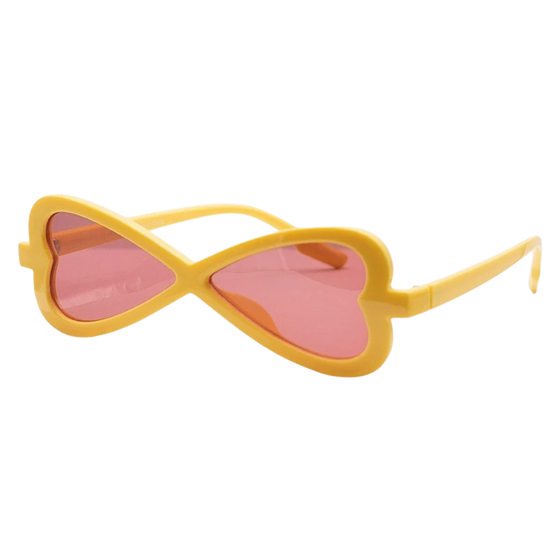 Lunettes répliques de Brook dans One Piece, monture jaune en forme de cœur avec verres teintés roses, NIPPON DOKI STORE