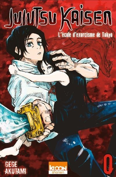 Couverture du manga Jujutsu Kaisen Tome 0 par NIPPON DOKI STORE, illustrant les personnages principaux sur fond rouge.