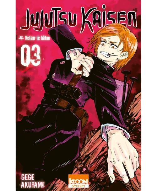 Couverture du tome 3 du manga Jujutsu Kaisen chez NIPPON DOKI STORE, illustrant Nobara Kugisaki avec son marteau.
