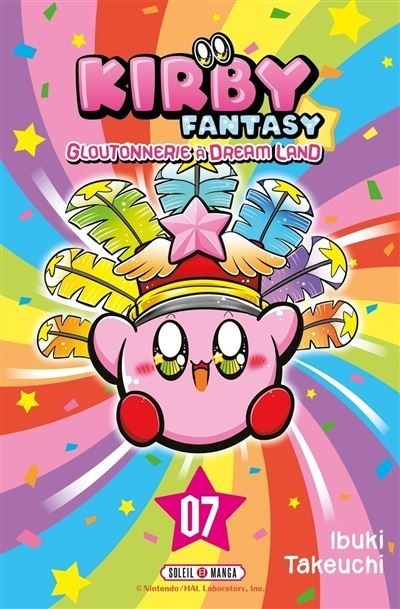Couverture du manga Kirby Fantasy tome 7 par NIPPON DOKI STORE, montrant Kirby avec une coiffe colorée sur fond arc-en-ciel
