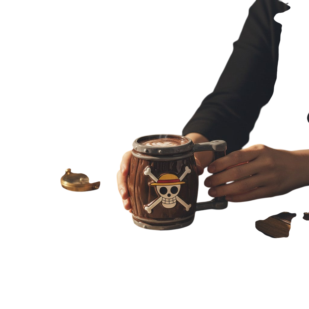 Mug 3D en forme de tonneau One Piece NIPPON DOKI STORE avec le logo Chapeau de Paille sur une carte au trésor