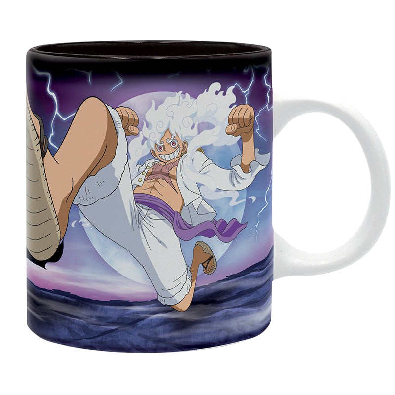 Mug en céramique NIPPON DOKI STORE de 320 ml illustré avec Luffy Nika en mode Gear 5 sous un ciel orageux