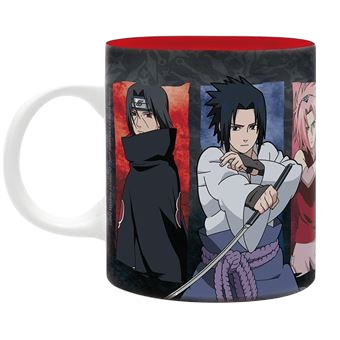 Mug en céramique NIPPON DOKI STORE Naruto avec illustration des personnages Itachi, Sasuke et Sakura, intérieur rouge
