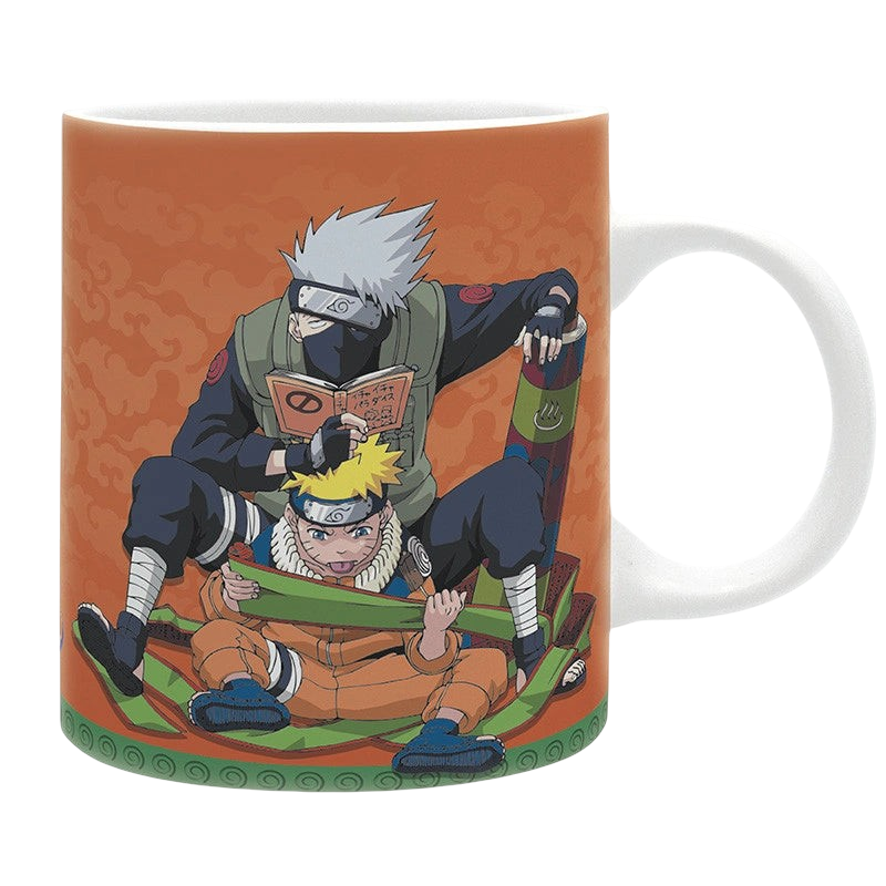 Mug en céramique NIPPON DOKI STORE Naruto de 320 ml avec illustration de Kakashi et Naruto sur fond orange