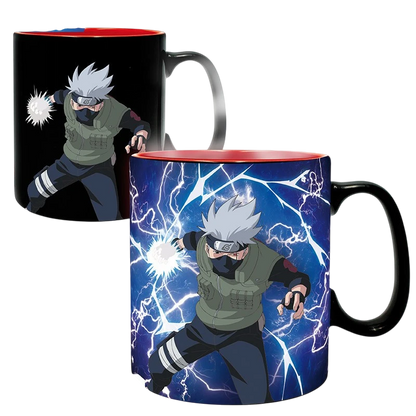 Mug thermo-réactif NIPPON DOKI STORE Naruto en céramique illustrant Kakashi avec des éclairs bleus