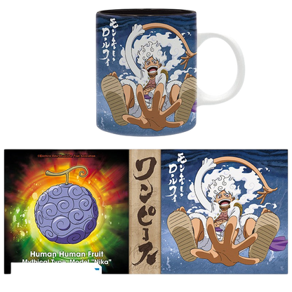 Mug en céramique NIPPON DOKI STORE One Piece 320 ml illustré avec Luffy Gear 5 Nika et le fruit du démon