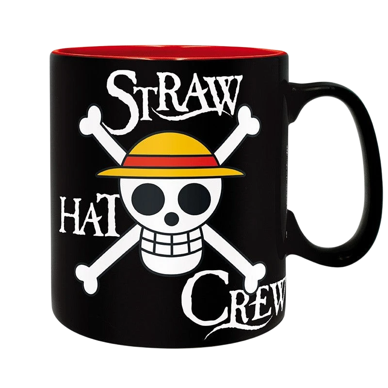 Mug en céramique noir NIPPON DOKI STORE avec logo tête de mort Luffy et inscription Straw Hat Crew