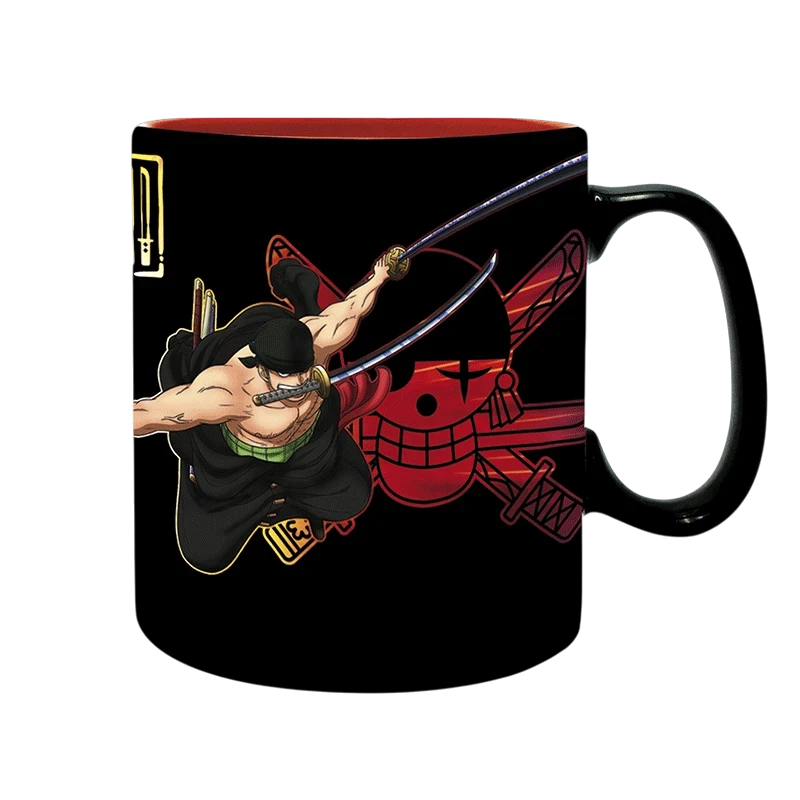 Mug en céramique NIPPON DOKI STORE One Piece thermo-réactif 460ml avec illustration de Zoro et logo pirate