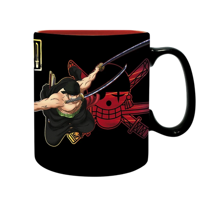 Mug en céramique NIPPON DOKI STORE One Piece thermo-réactif 460ml avec illustration de Zoro et logo pirate