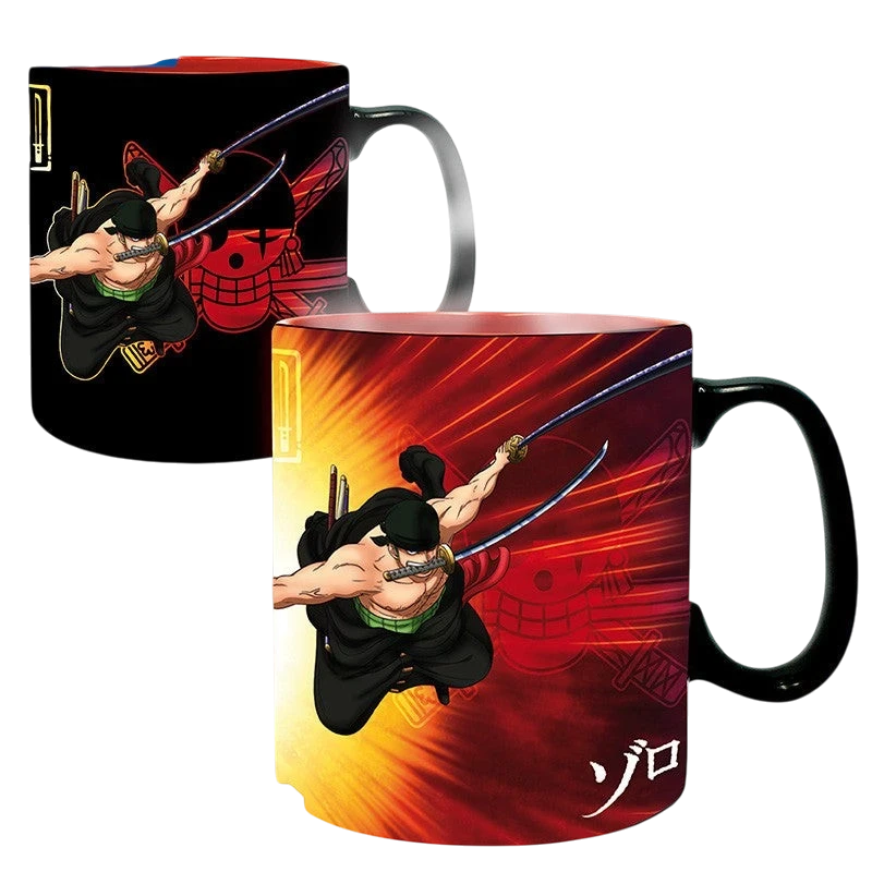 Mug thermo-réactif NIPPON DOKI STORE One Piece 460 ml en céramique illustré avec Zoro, changeant de couleur à chaud