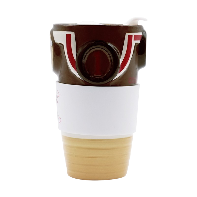 Mug de voyage en céramique NIPPON DOKI STORE Thousand Sunny de One Piece avec couvercle blanc et détails marron