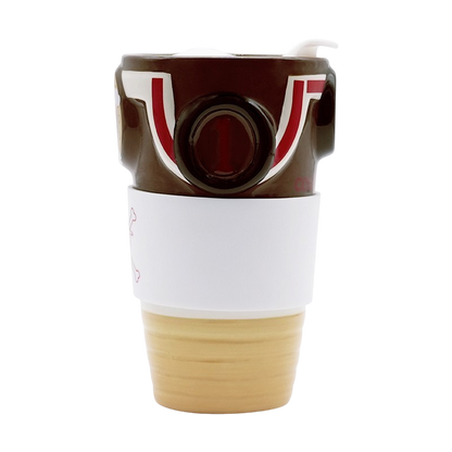 Mug de voyage en céramique NIPPON DOKI STORE Thousand Sunny de One Piece avec couvercle blanc et détails marron