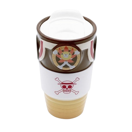 Mug de voyage en céramique NIPPON DOKI STORE One Piece Thousand Sunny avec couvercle blanc et logo pirate