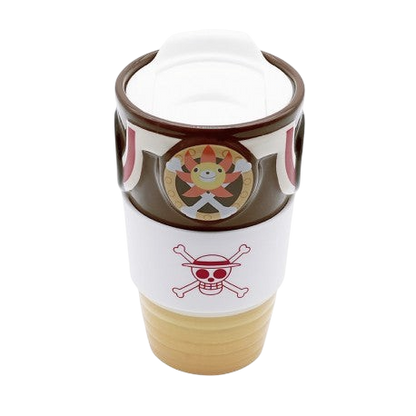 Mug de voyage en céramique NIPPON DOKI STORE One Piece Thousand Sunny avec couvercle blanc et logo pirate