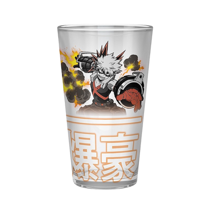 NIPPON DOKI STORE My Hero Academia XXL glass featuring Bakugo in action with Japanese kanji text, 400ml capacity.
