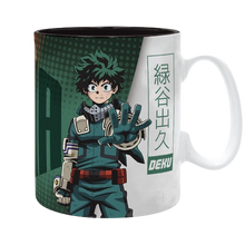 NIPPON DOKI STORE My Hero Academia ceramic mug featuring Deku in his hero suit with Japanese text and green accents