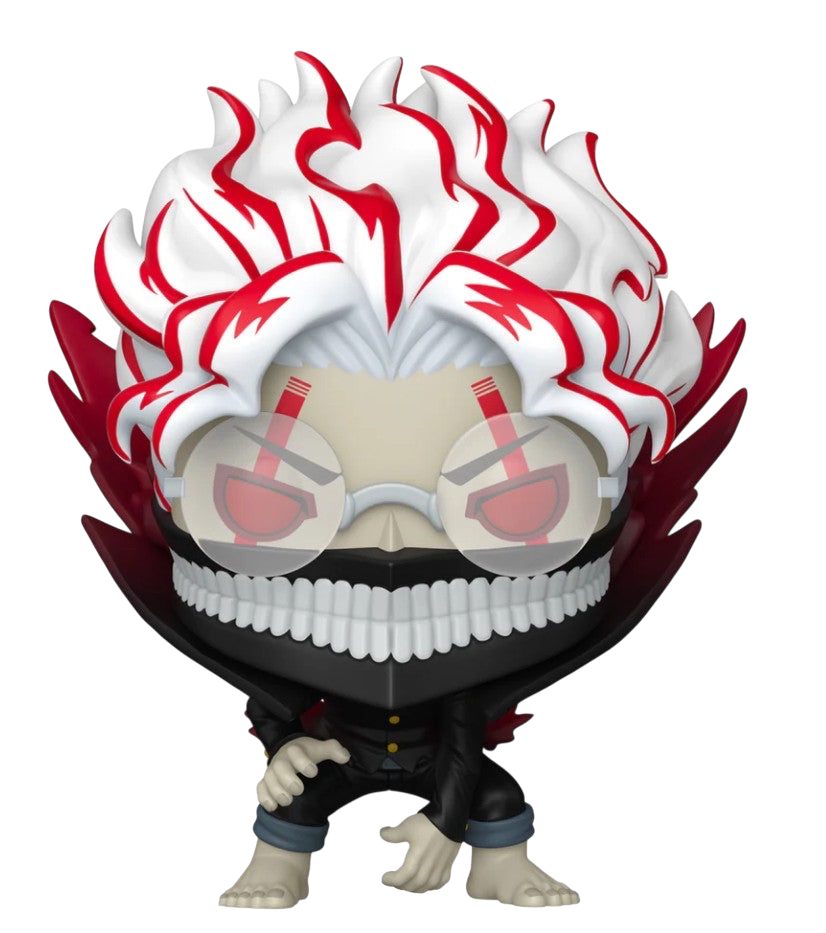 NIPPON DOKI STORE Funko POP! Okarun figure from Dan Da Dan with white and red hair, glasses, and a black collar.