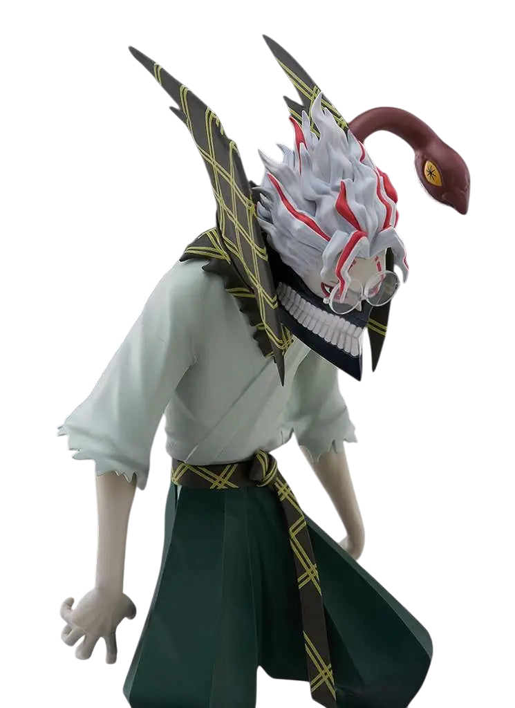 NIPPON DOKI STORE Okarun POP UP PARADE figurine from Dan Da Dan featuring detailed white hair and green kimono outfit