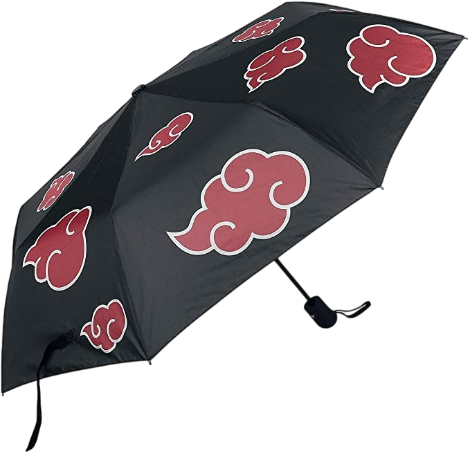 Parapluie pliant noir NIPPON DOKI STORE avec motifs de nuages rouges Akatsuki de l'anime Naruto
