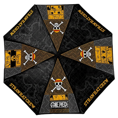 Parapluie noir et jaune NIPPON DOKI STORE One Piece avec le logo de l'équipage du Chapeau de paille