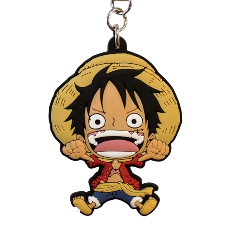 Porte-clés NIPPON DOKI STORE en PVC représentant Luffy de One Piece en version SD avec son chapeau de paille