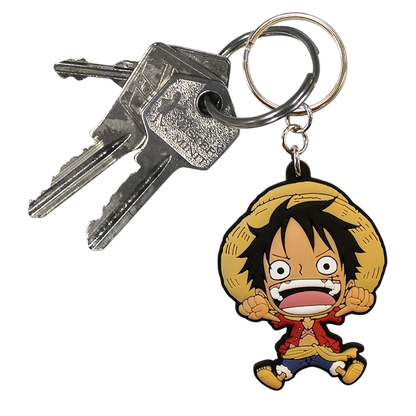 Porte-clés NIPPON DOKI STORE en PVC représentant Luffy de One Piece en style SD avec son chapeau de paille