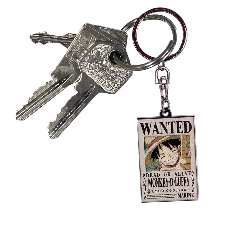 Porte-clés NIPPON DOKI STORE Wanted Luffy en métal avec affiche de prime de Monkey D. Luffy de One Piece
