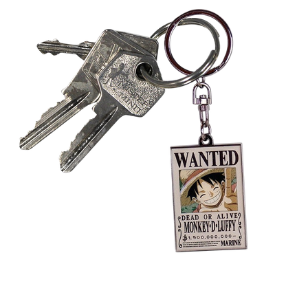 Porte-clés NIPPON DOKI STORE Wanted Luffy en métal avec affiche de prime de Monkey D. Luffy de One Piece