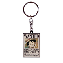 Porte-clés NIPPON DOKI STORE Wanted Luffy en métal représentant l'avis de recherche officiel de Monkey D. Luffy