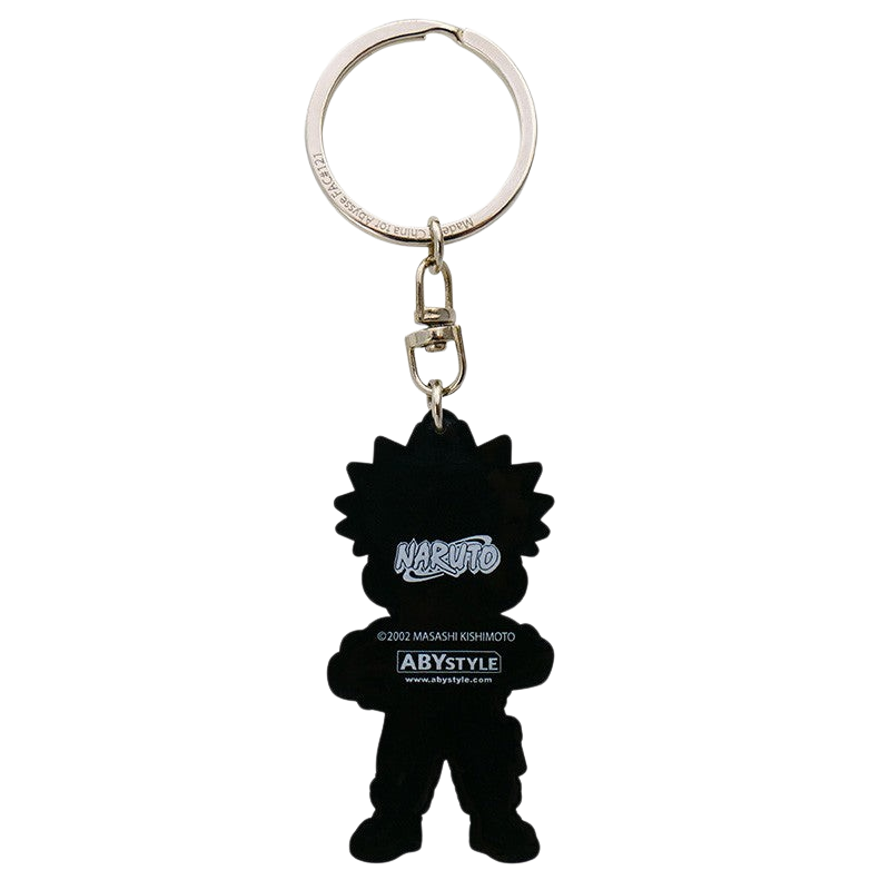Porte-clés NIPPON DOKI STORE en PVC noir représentant la silhouette de Naruto avec le logo officiel