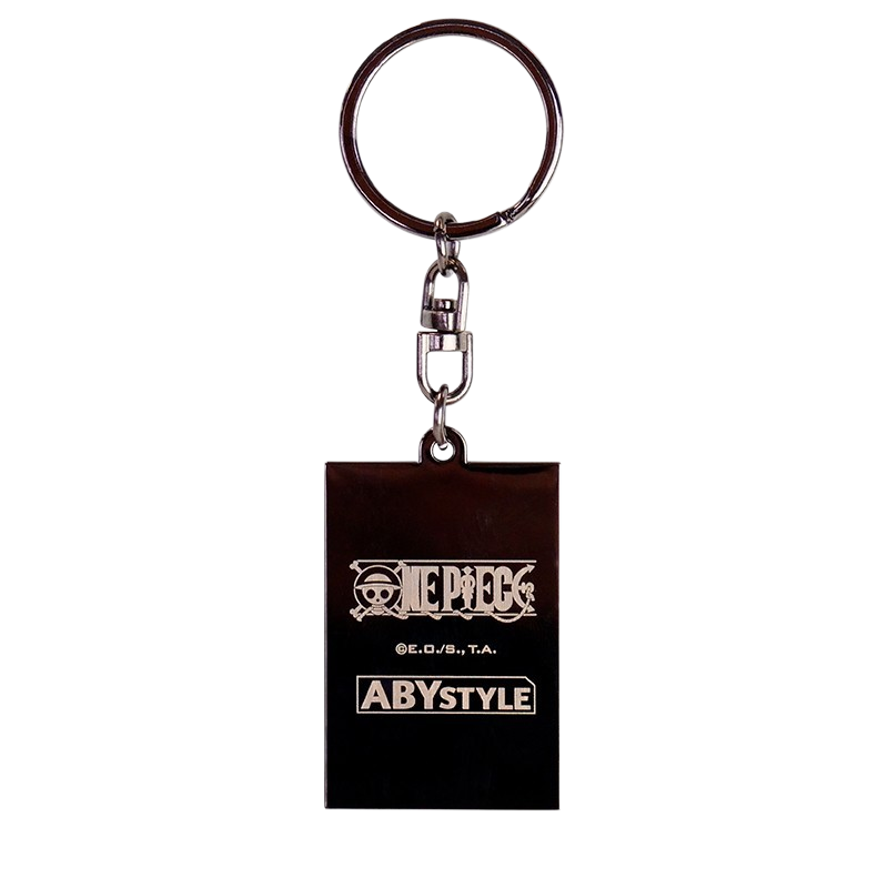 Porte-clés métallique NIPPON DOKI STORE One Piece avec logo gravé et anneau argenté pour fans de manga