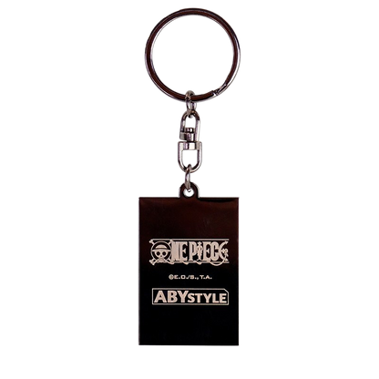 Porte-clés métallique NIPPON DOKI STORE One Piece avec logo gravé et anneau argenté pour fans de manga