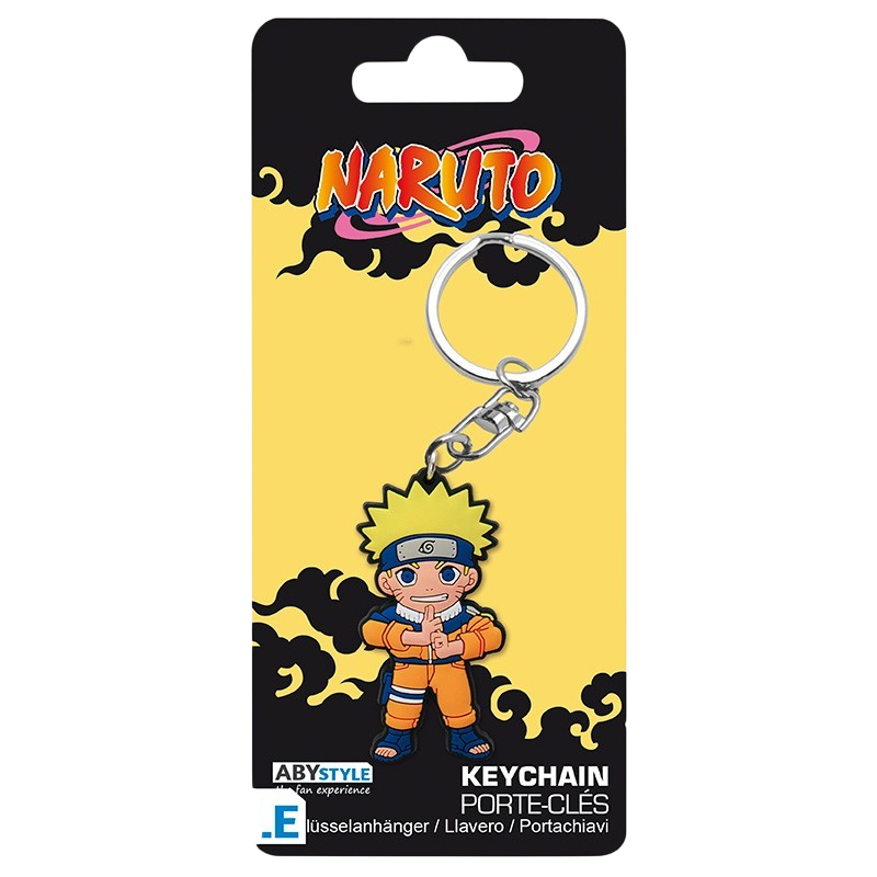 Porte-clés NIPPON DOKI STORE en PVC représentant Naruto Uzumaki en tenue orange sur son support cartonné officiel