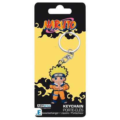 Porte-clés NIPPON DOKI STORE en PVC représentant Naruto Uzumaki en tenue orange sur son support cartonné officiel