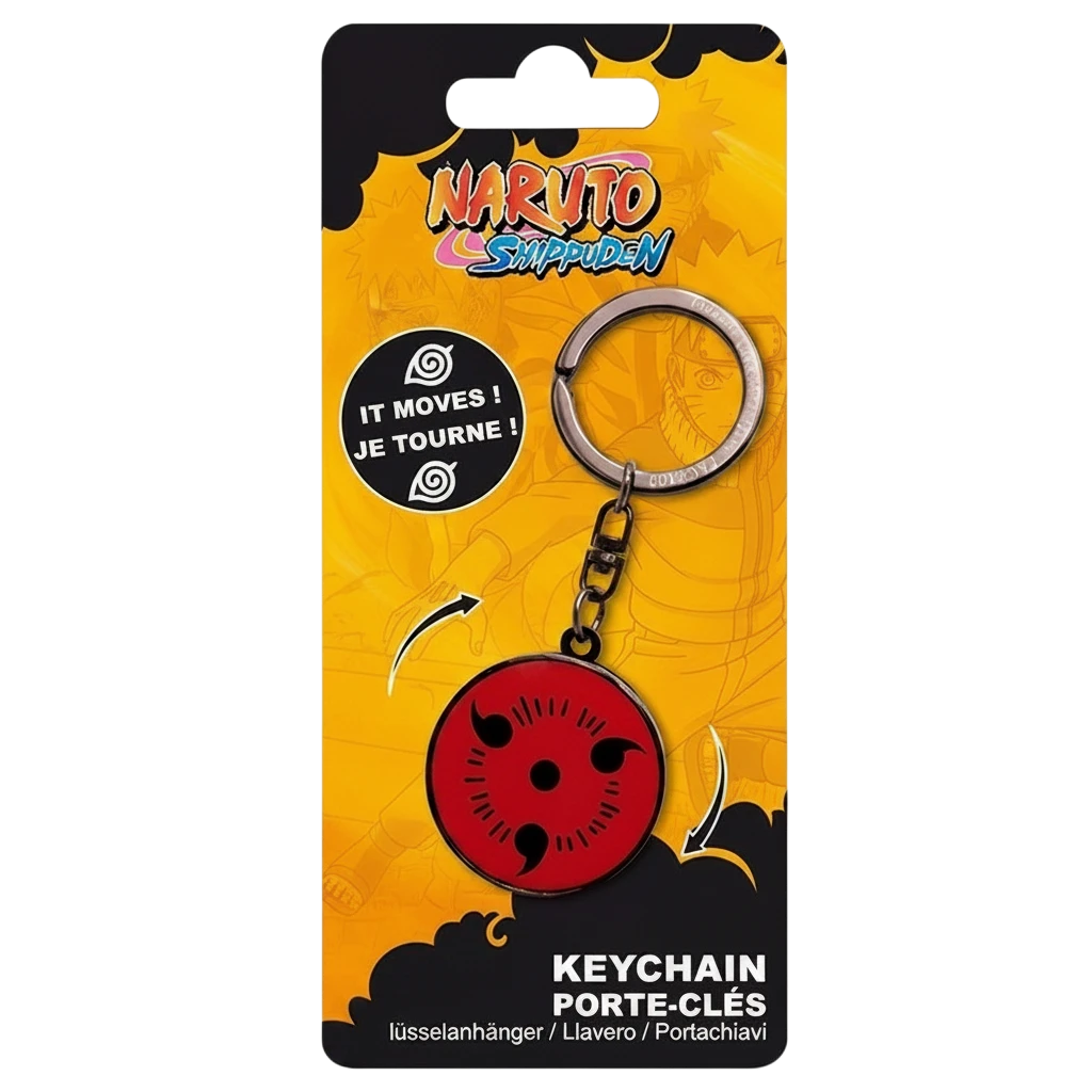 Porte-clés mécanique Sharingan Naruto NIPPON DOKI STORE, accessoire officiel rouge et noir avec motif rotatif