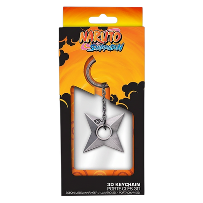 Porte-clés 3D en métal en forme de shuriken de Konoha Naruto sous licence officielle NIPPON DOKI STORE dans son emballage