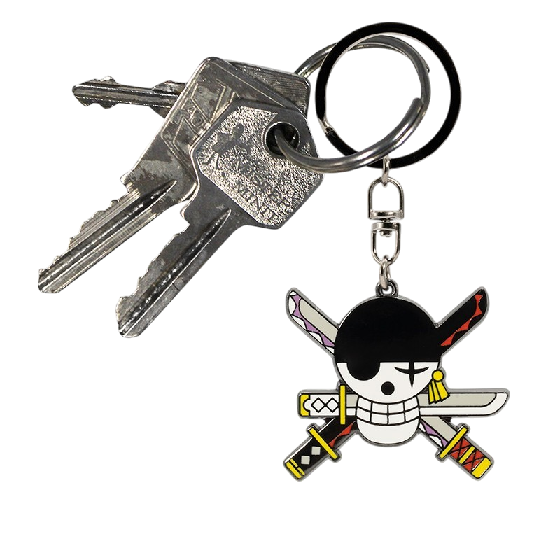 Porte-clés NIPPON DOKI STORE One Piece représentant le logo de Zoro avec ses épées croisées en métal émaillé