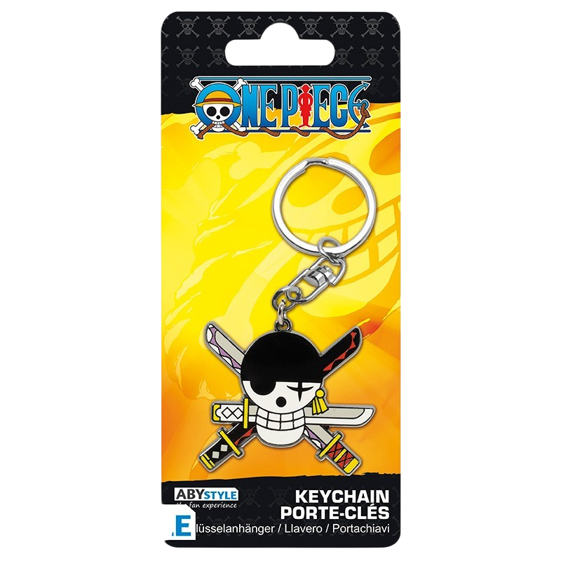 Porte-clés NIPPON DOKI STORE One Piece représentant le Jolly Roger de Zoro avec ses trois sabres croisés