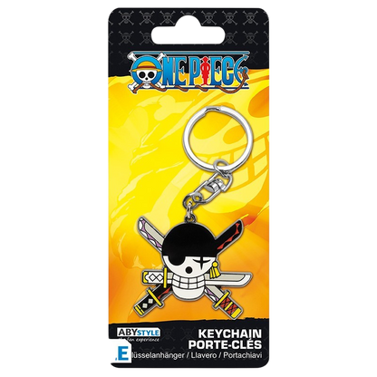 Porte-clés NIPPON DOKI STORE One Piece représentant le Jolly Roger de Zoro avec ses trois sabres croisés